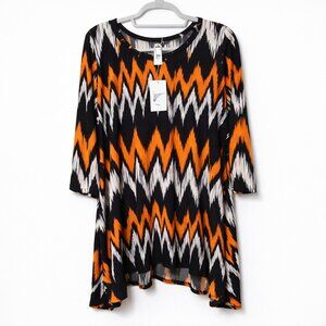 2B Together Women's Zigzag Patterned Top - Black, Orange, White NWT Size L